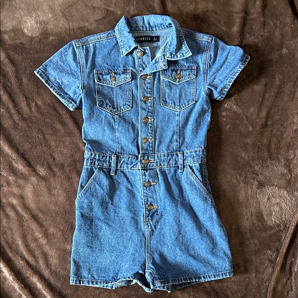 Lioness Blue Denim Button-Up Romper Sz S